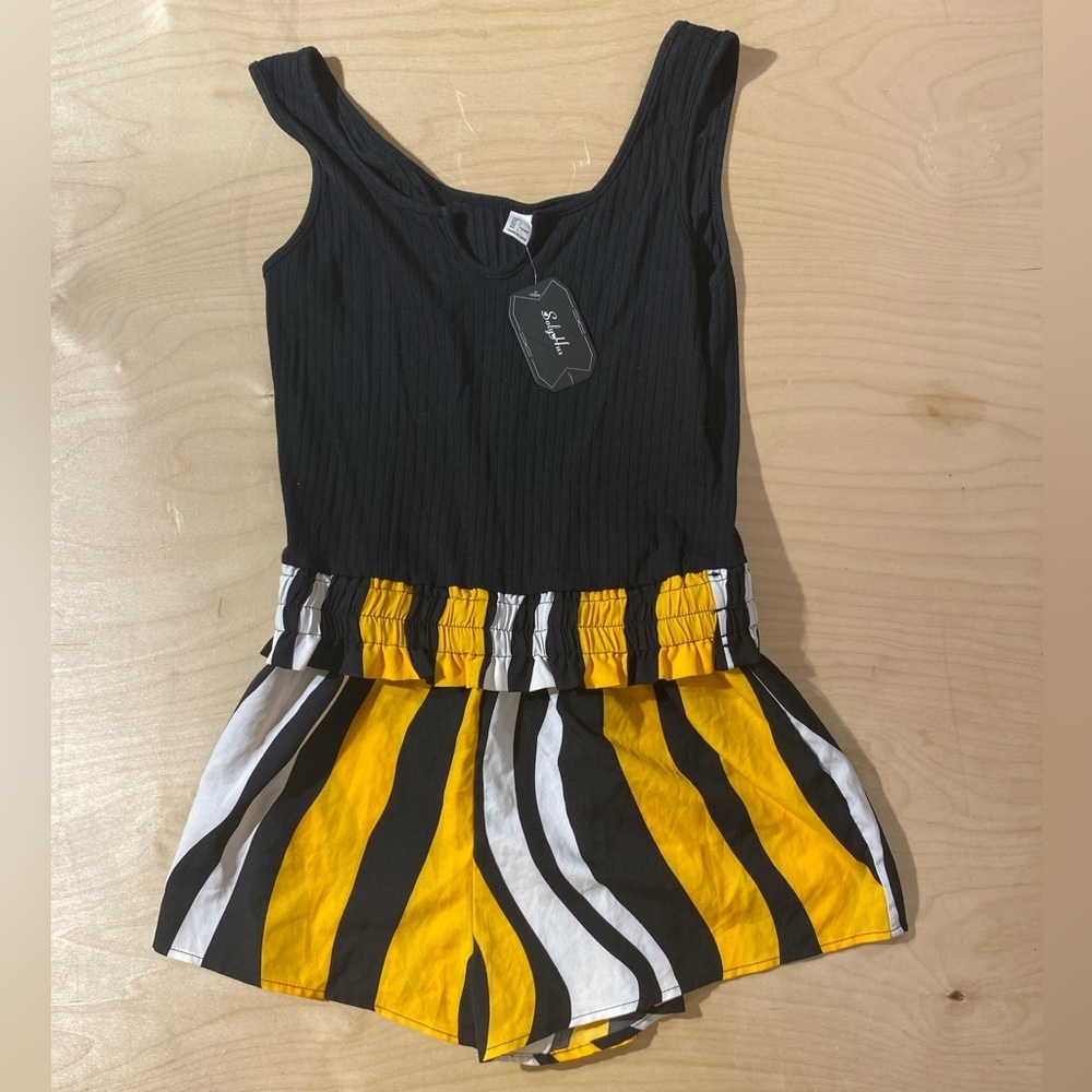 Soly Hux Black and Yellow Striped Shortalls Large (PE)